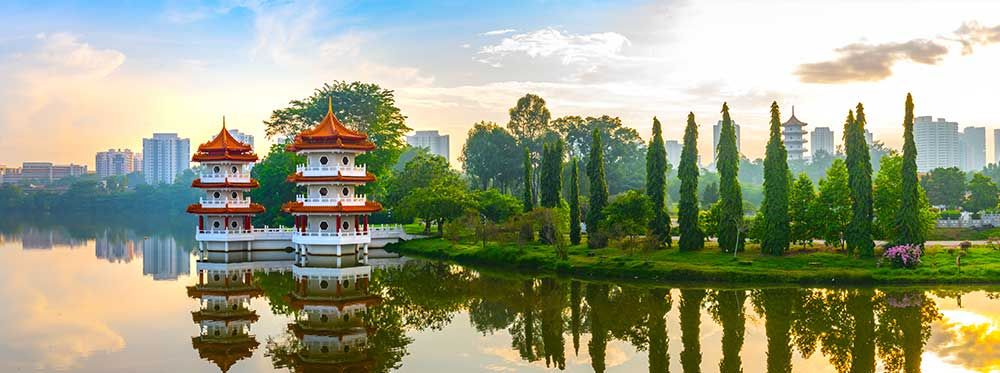 View of Singapore Chinese Garden's Pagoda from Jurong Lakeside Gardens