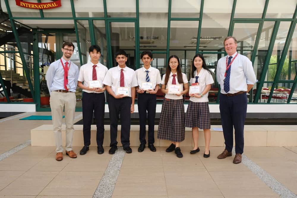 Gold Award winners with JIS Principal, Mr Nicholas Sheehan and Head of Mathematics, Mr Phil May 459_img1_JIS-students-participate-in-senior-maths-challenge JIS students participate in Senior Maths Challenge | World Schools