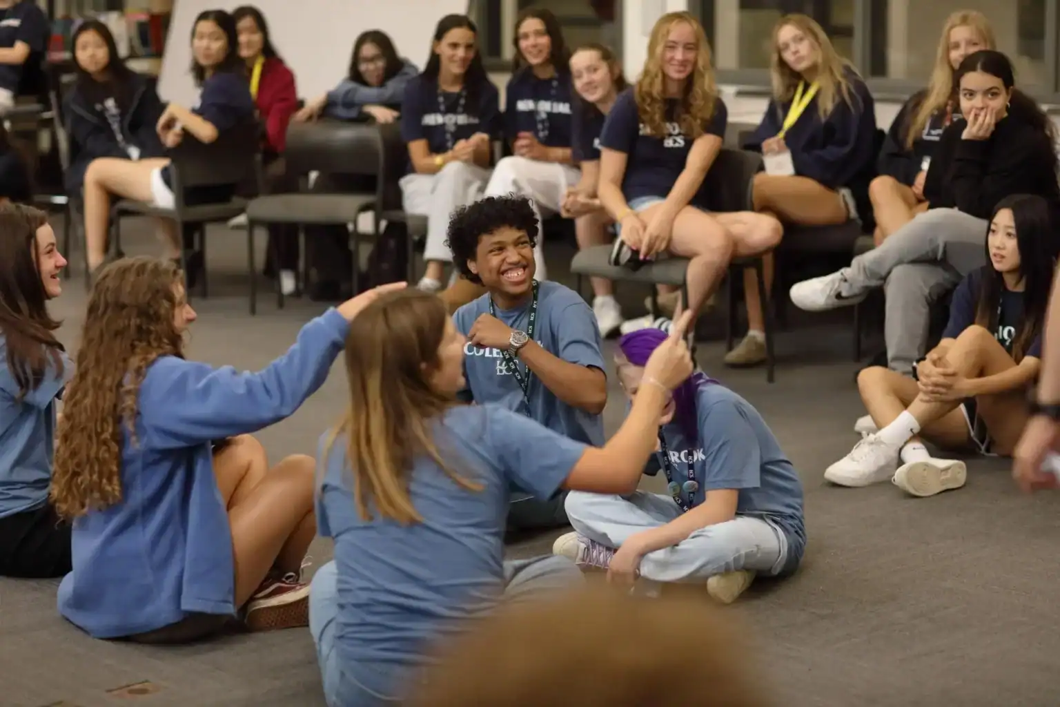 Students participating in a classroom activity at Lakefield College School.