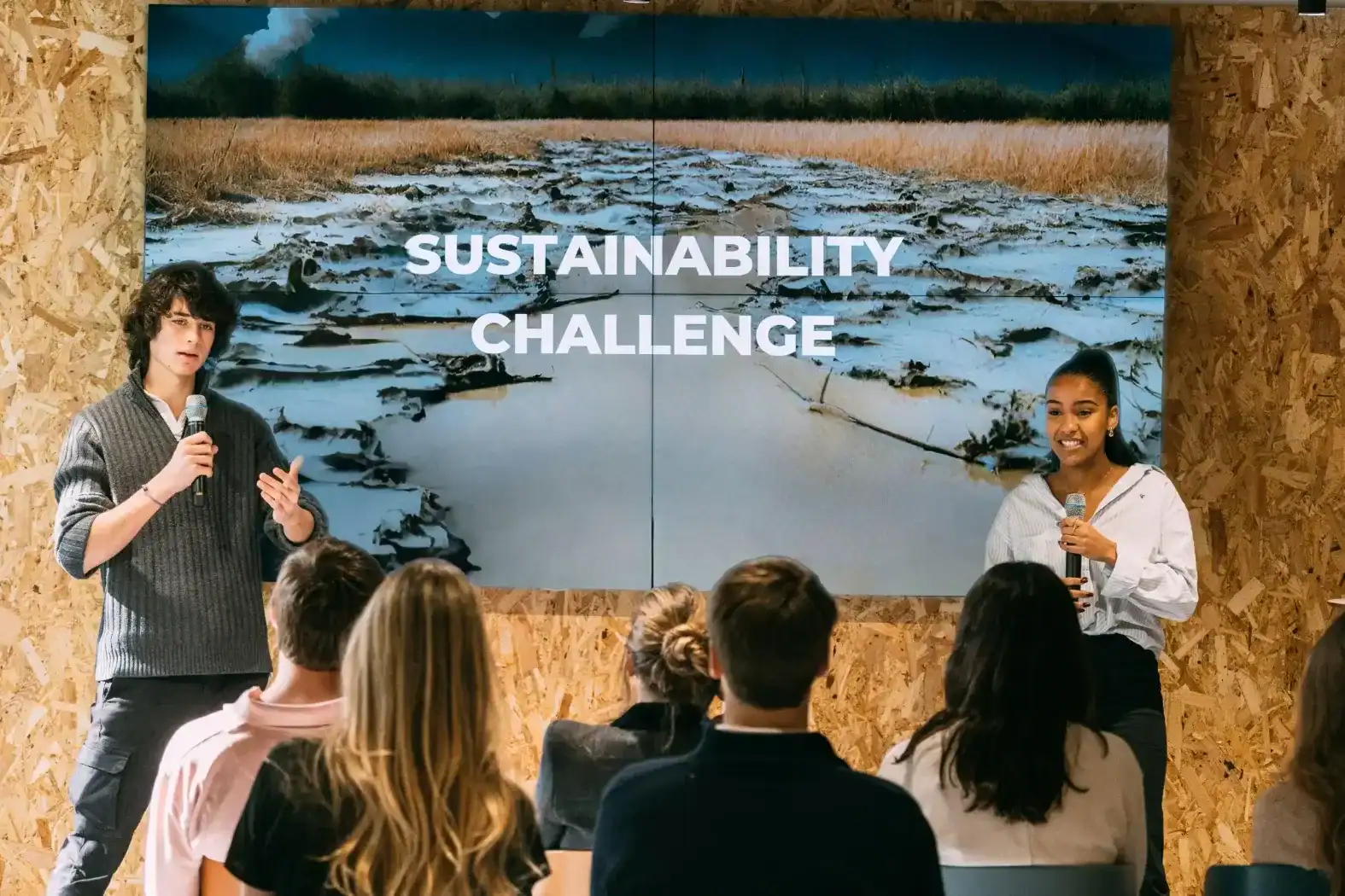 Sustainability challenge presentation on environmental issues at The Global College.