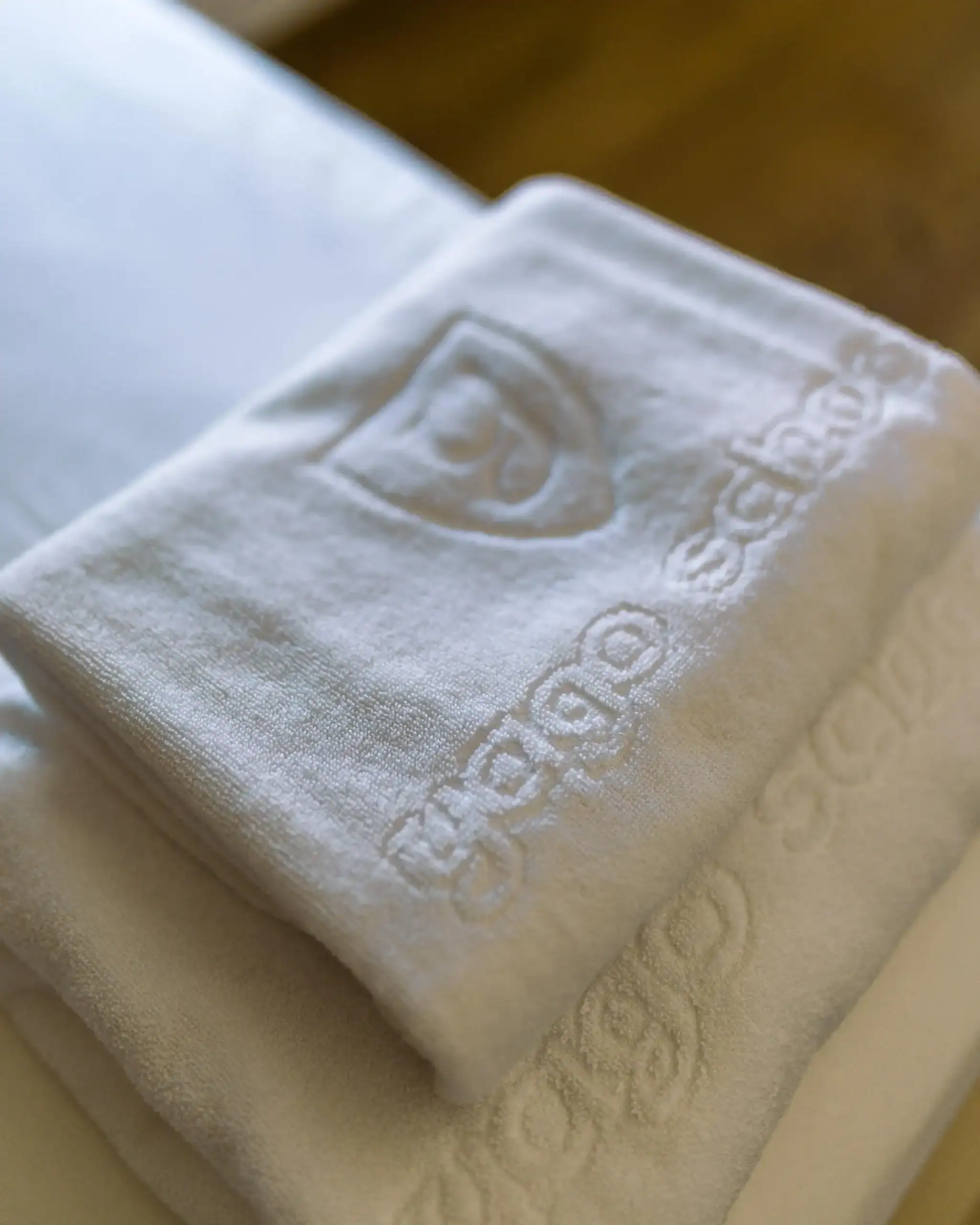Soft white embroidered towel with "World Schools" logo for premium education branding.