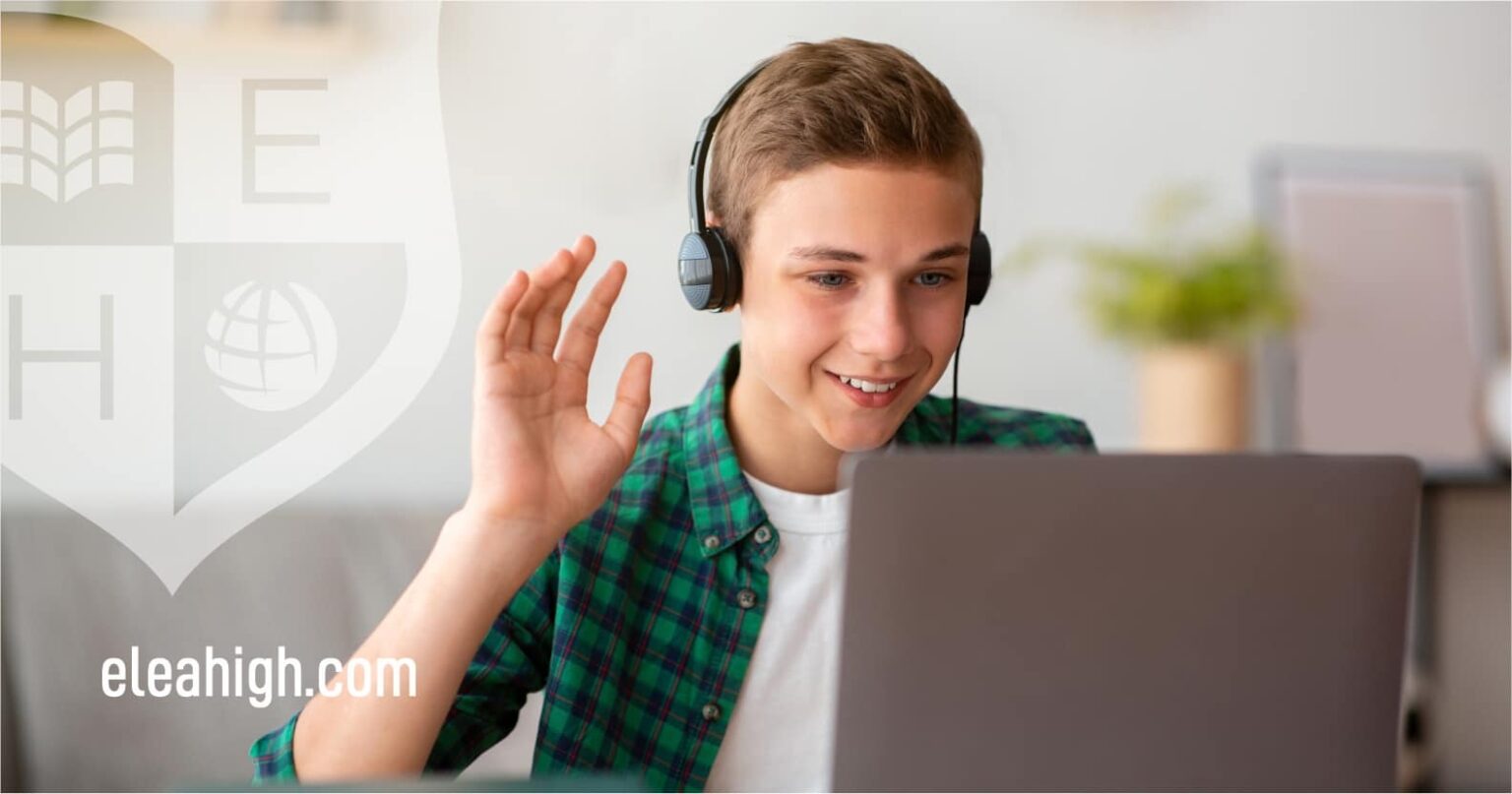 Online student with headset participating in virtual learning session.