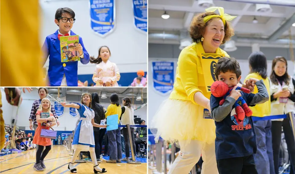 A collage of photos of the 2024 Book Character Costume Parade