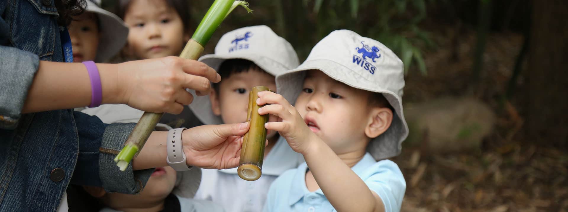 Children participating in outdoor educational activity at World Schools, emphasizing experiential learning and nature exploration.