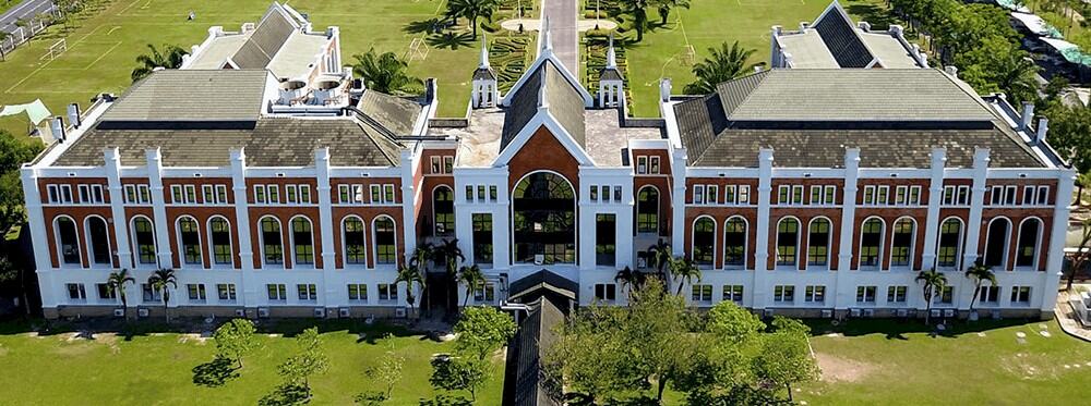 State-of-the-art World School campus with modern facilities and lush green surroundings.