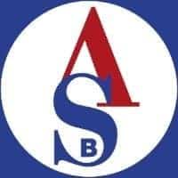 A high school logo with red, blue, and white letters for global school excellence and education focus.