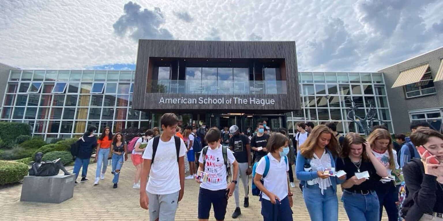 Students leaving American School of The Hague, a top international school in The Netherlands.