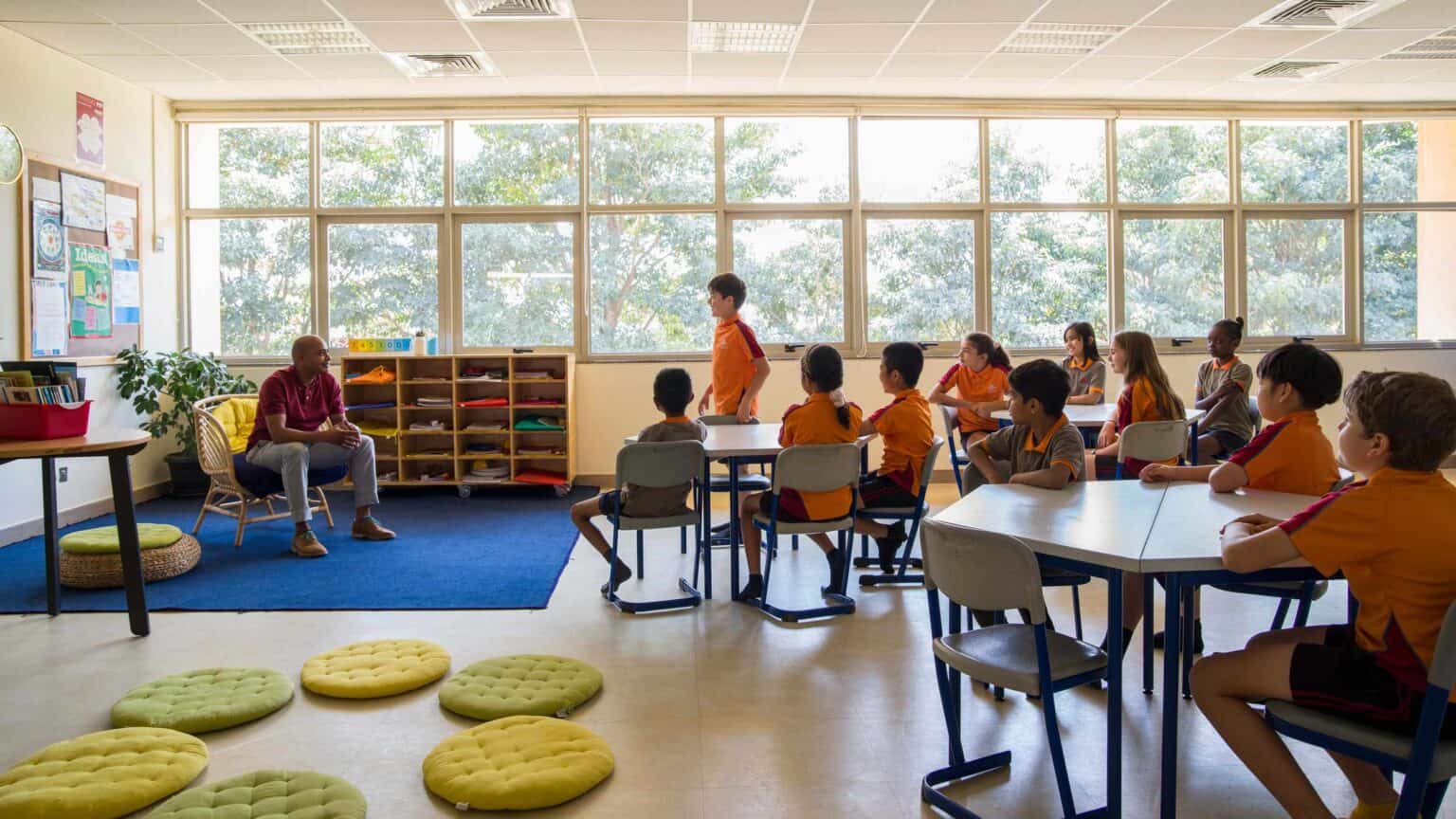 Engaging classroom in a world schools education setting with diverse students and an inspiring teacher.