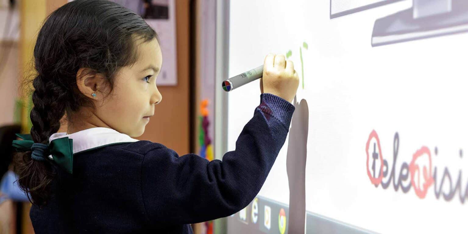 Interactive learning in a modern classroom at World Schools.