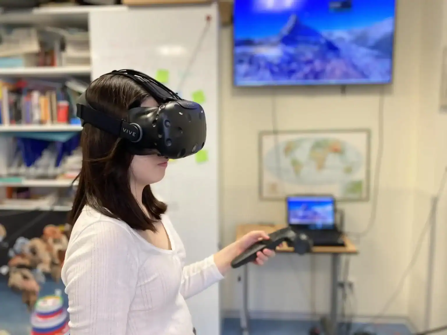 Virtual reality learning experience at a worldwide school, utilizing immersive technology for advanced education.