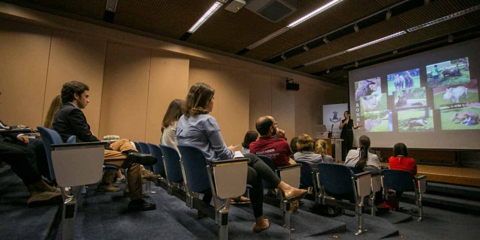 Engaged students attending an educational seminar at World Schools conference.