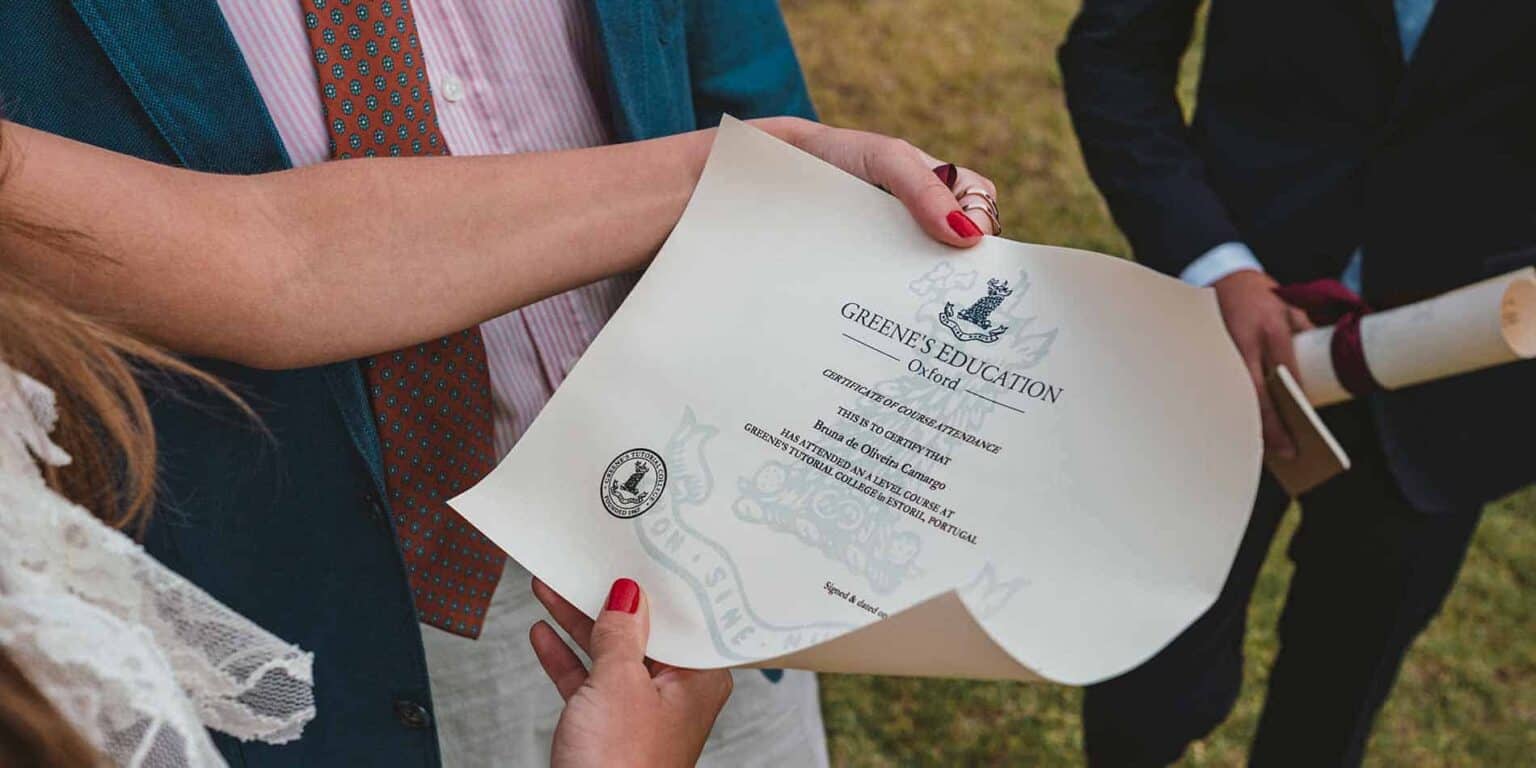 Accredited Greenes Education Oxford certificate awarded during a graduation ceremony focused on innovative international schooling.