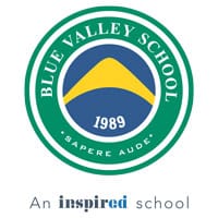 Brightly colored school badge with blue, green, and yellow elements representing Blue Valley School.