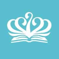 Open book with swan design symbolizing education and excellence in World Schools branding.