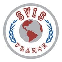 Global school emblem featuring world map and laurel wreath for World Schools France.