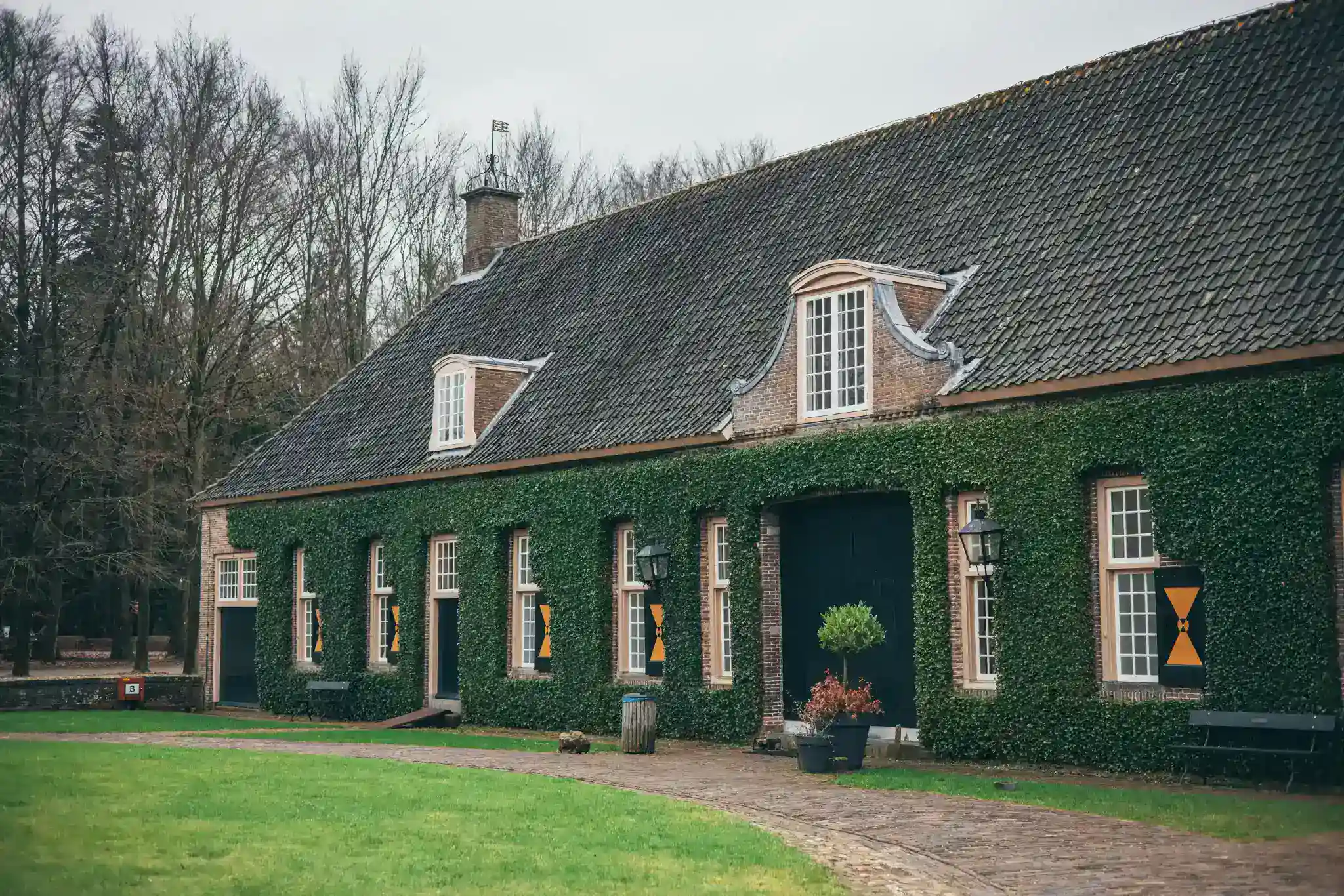 Classical European-style school building with ivy-covered walls and traditional architecture.