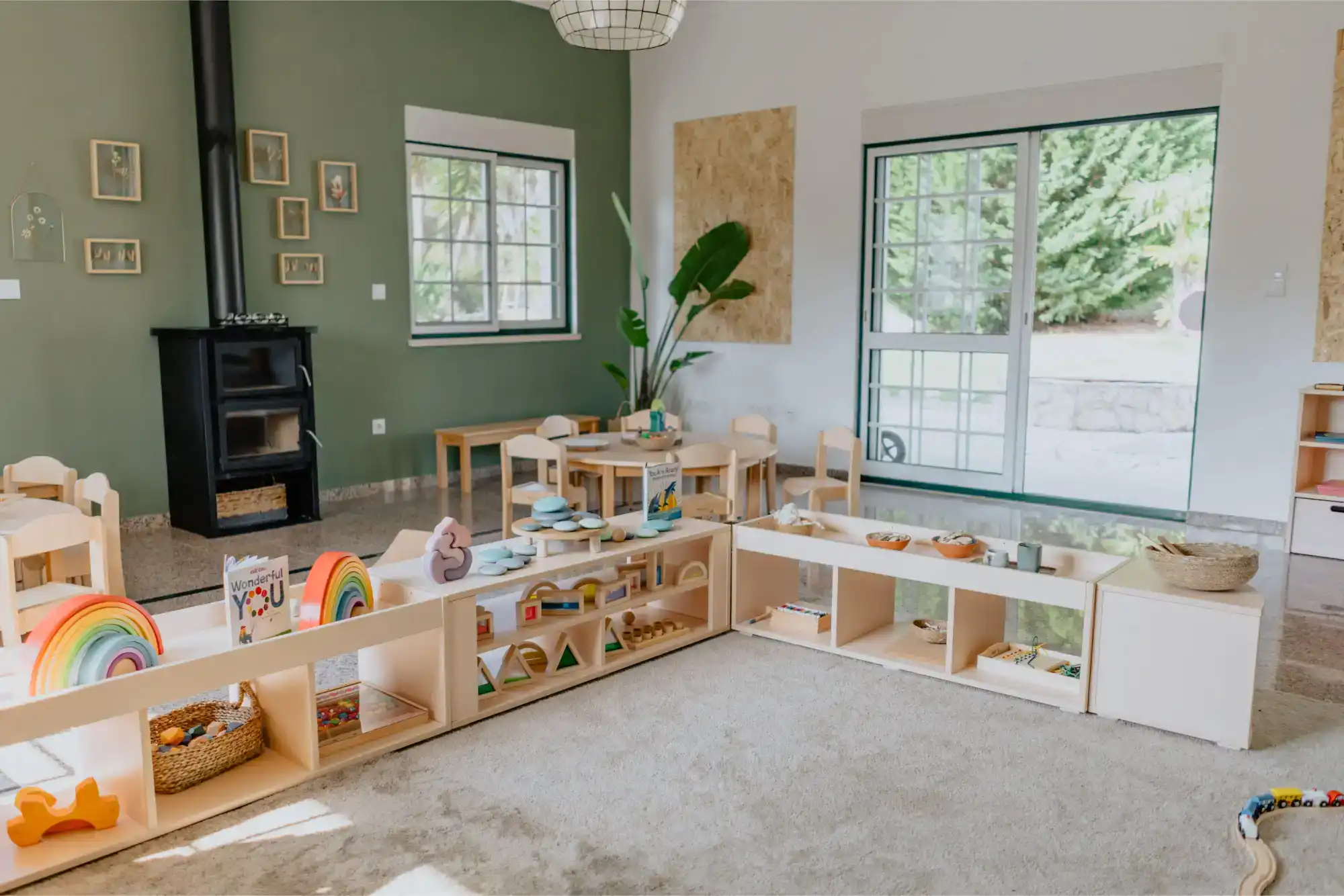 Colorful classroom with educational toys, learning materials, and natural light for optimal student engagement.