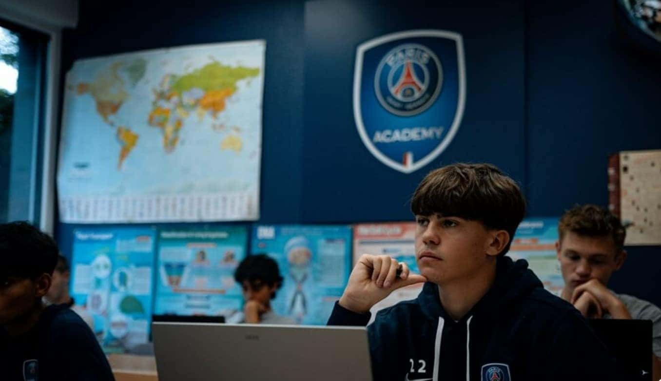 Interactive learning in a world-class Paris Saint-Germain Academy classroom.