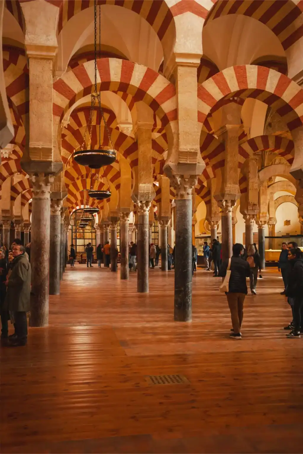 Intricate Islamic architecture with arches and columns at the Great Mosque of Córdoba.