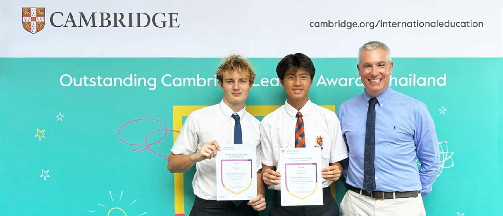 Outstanding students receiving awards at Cambridge International School Thailand for academic excellence and leadership.