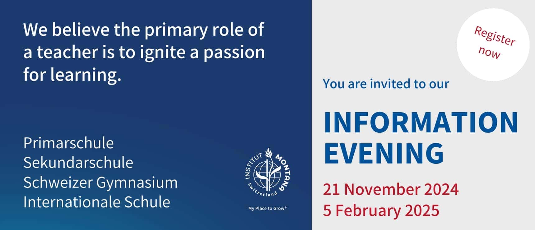 Innovative international school event poster promoting primary and secondary education programs.