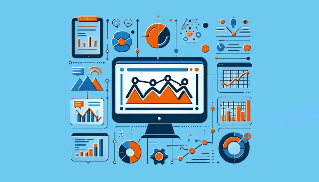 Data analytics and growth trends illustrated on a computer screen with various charts and graphs.
