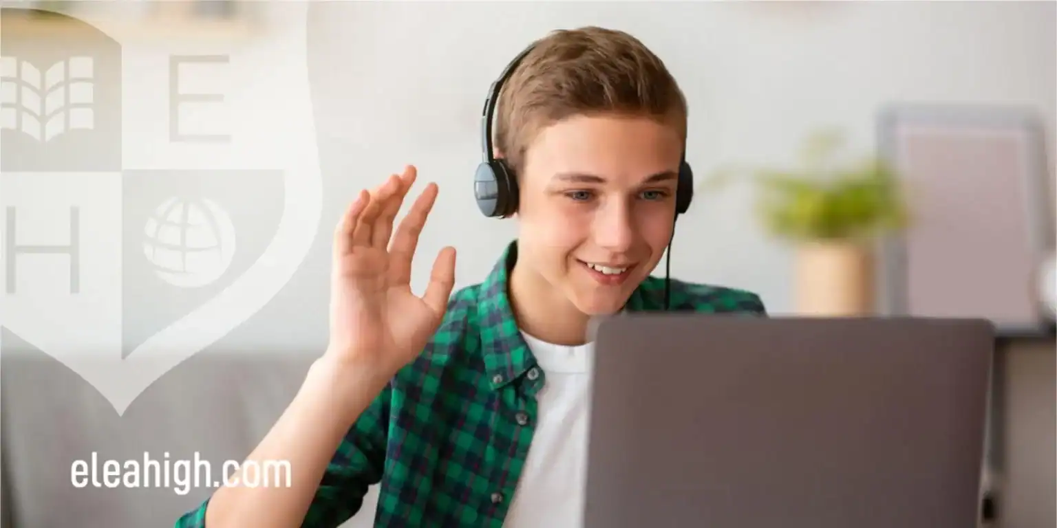 Student participating in online learning with headphones, engaging in virtual classroom at World Schools.