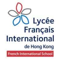 Logotipo moderno del Lycée Français International Hong Kong, con un colorido diseño floral.