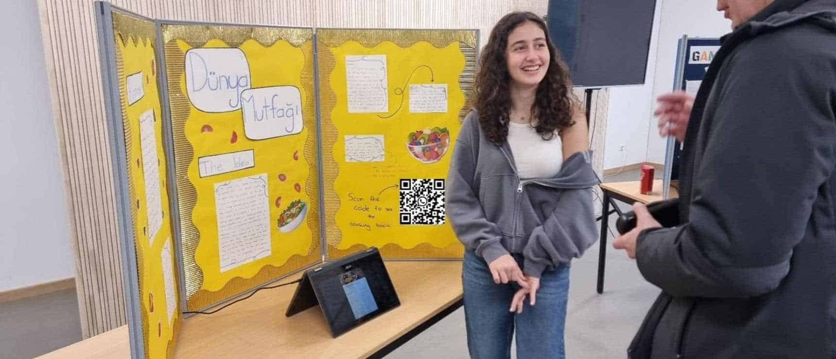 Creative student science project display at World Schools event showcasing innovative educational ideas.