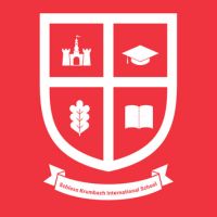 Innovative world schools logo with shield, castle, graduation cap, and books for global education.