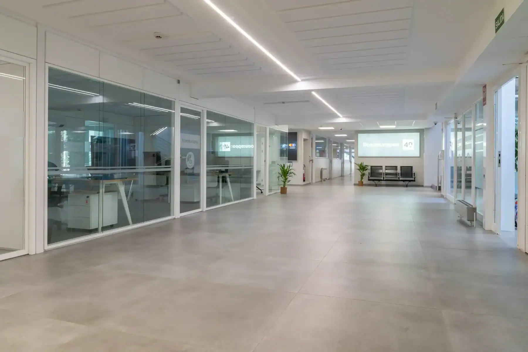 Modern school corridor at Liceo Europeo with bright lighting and spacious design.