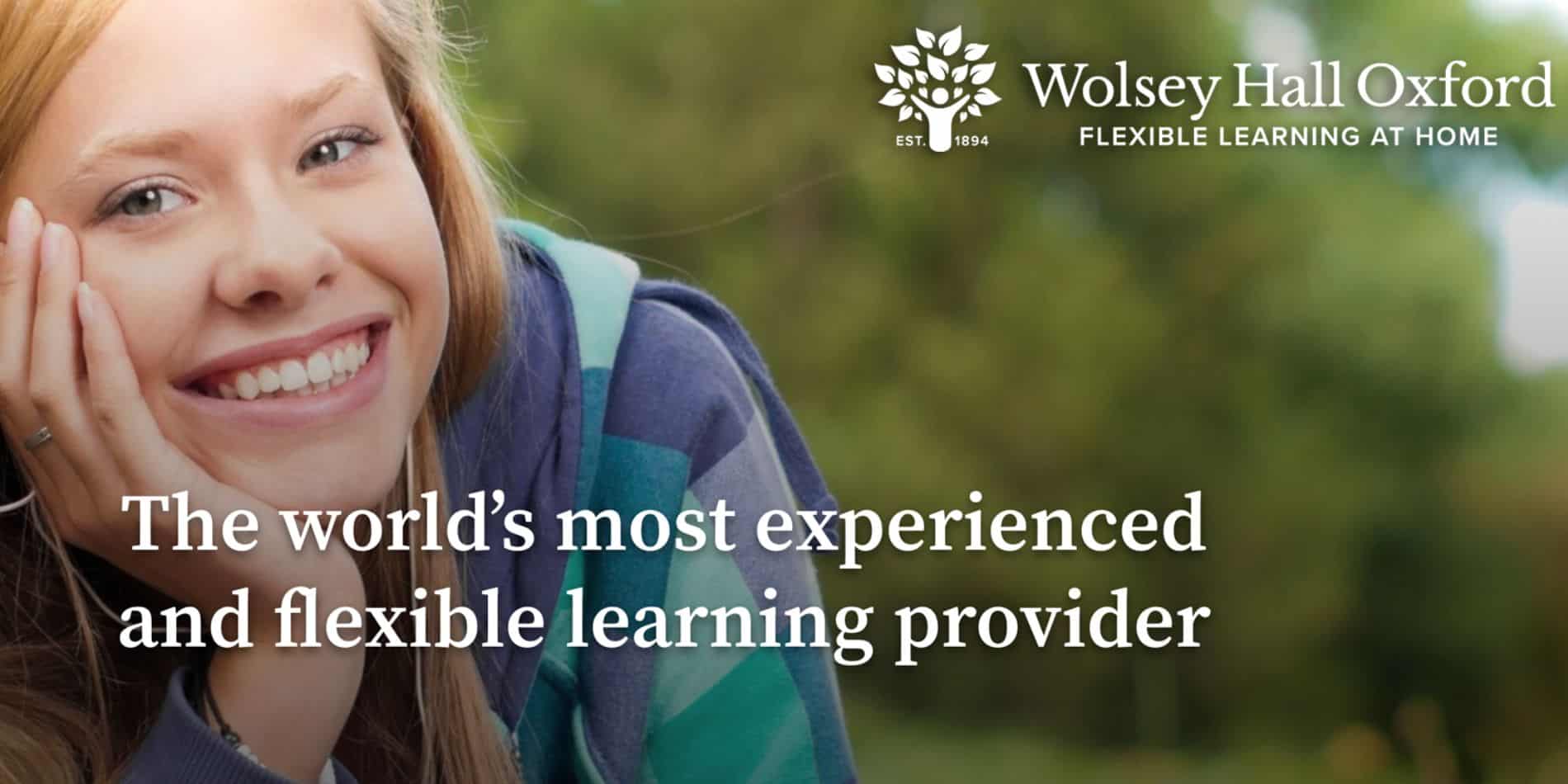 Bright smiling girl outdoors, representing flexible home learning at Wolsey Hall Oxford.