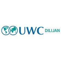 UWC Dilijan logo with world icons and text, representing global education and international school network.