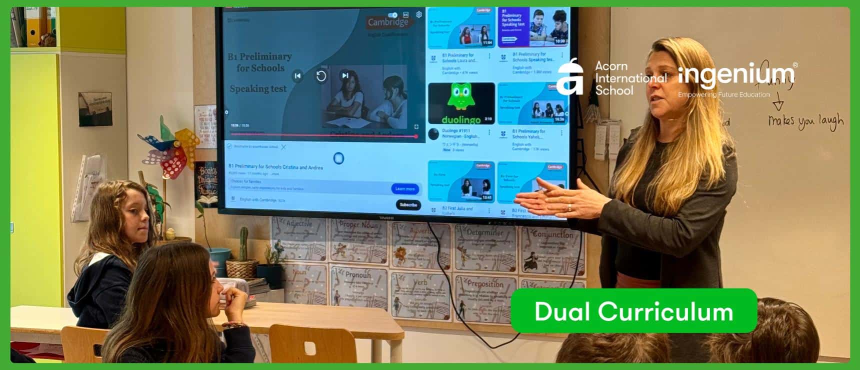 Online classroom at a prestigious international school showcasing dual curriculum options for global student success.