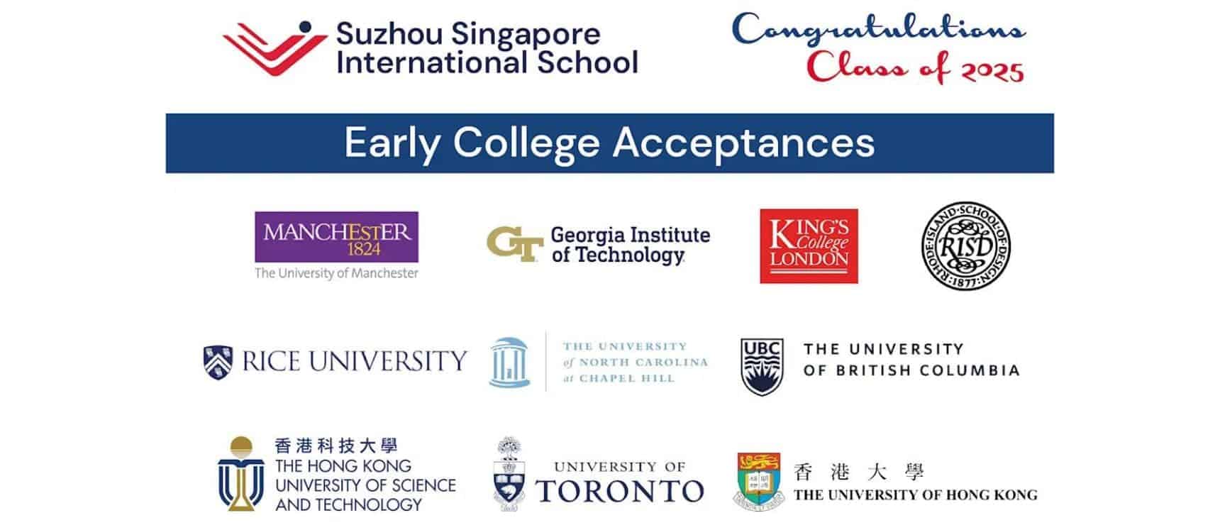 International schools with early college acceptance to top universities worldwide, including Manchester, Georgia Tech, and UBC.