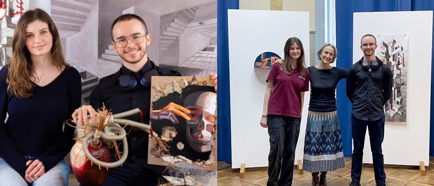 Creative student artwork at World Schools art exhibition, showcasing innovative talent and artistic skills.