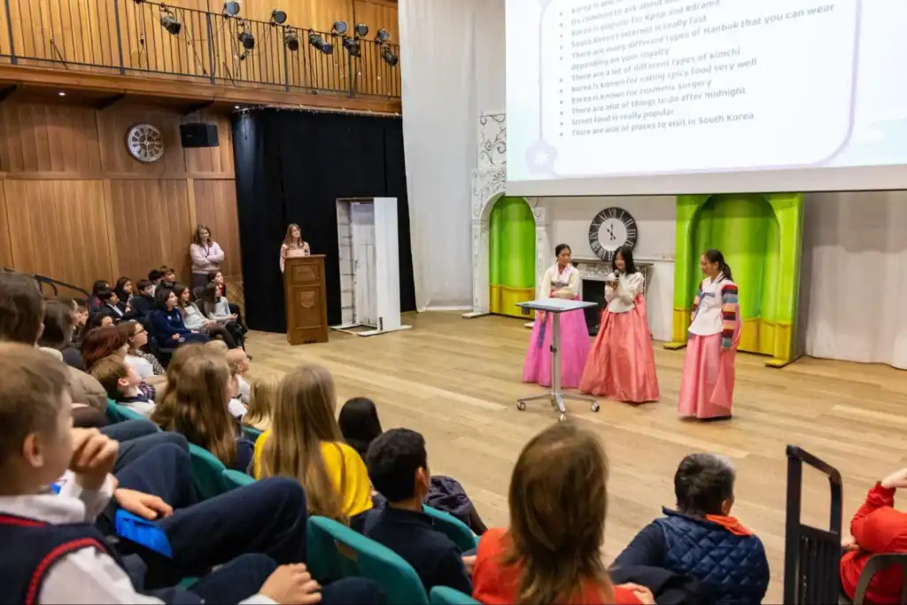 Korean culture presentation by students at World Schools educational event.