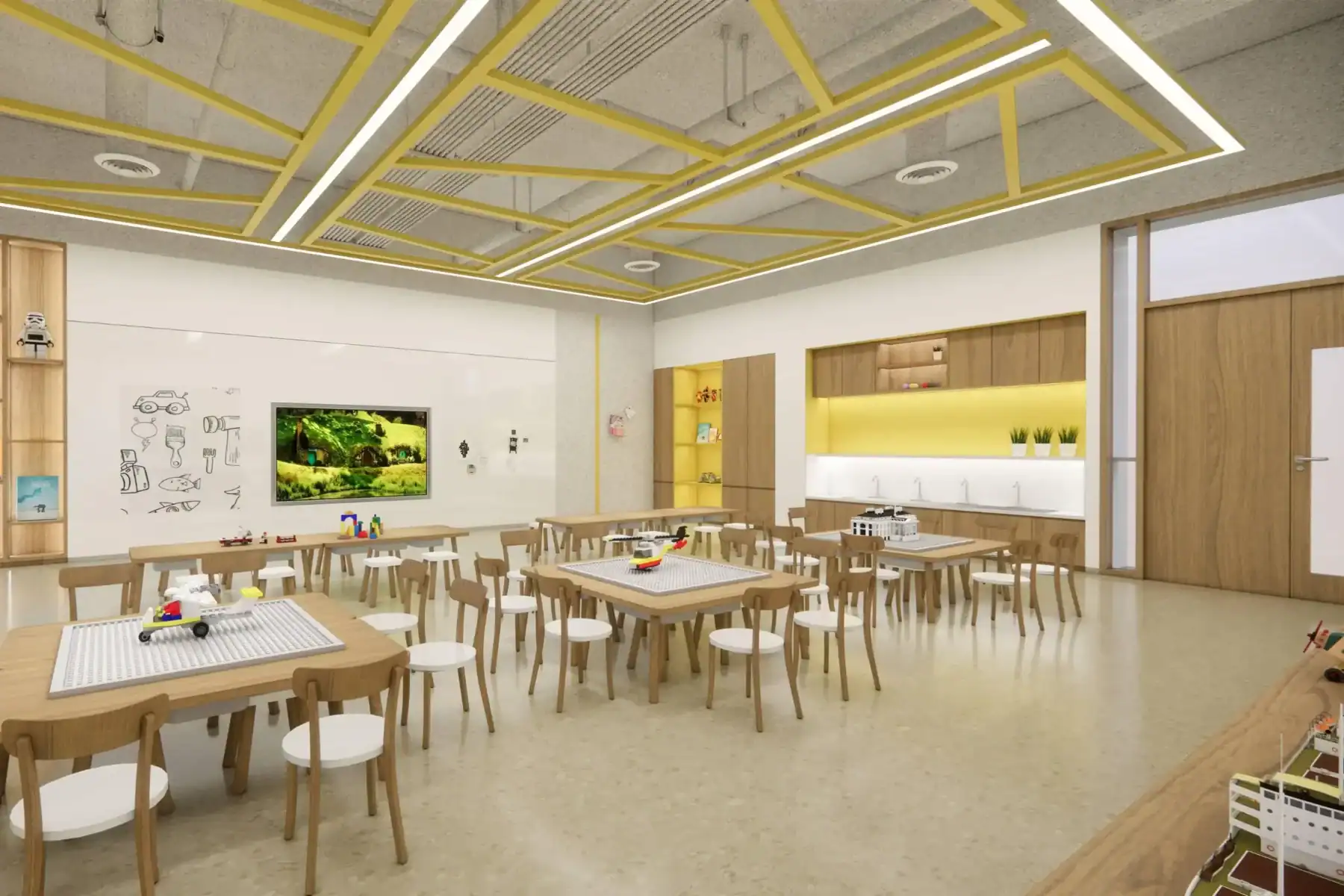 Bright, modern classroom at Dulwich College Bangkok with engaging learning areas.