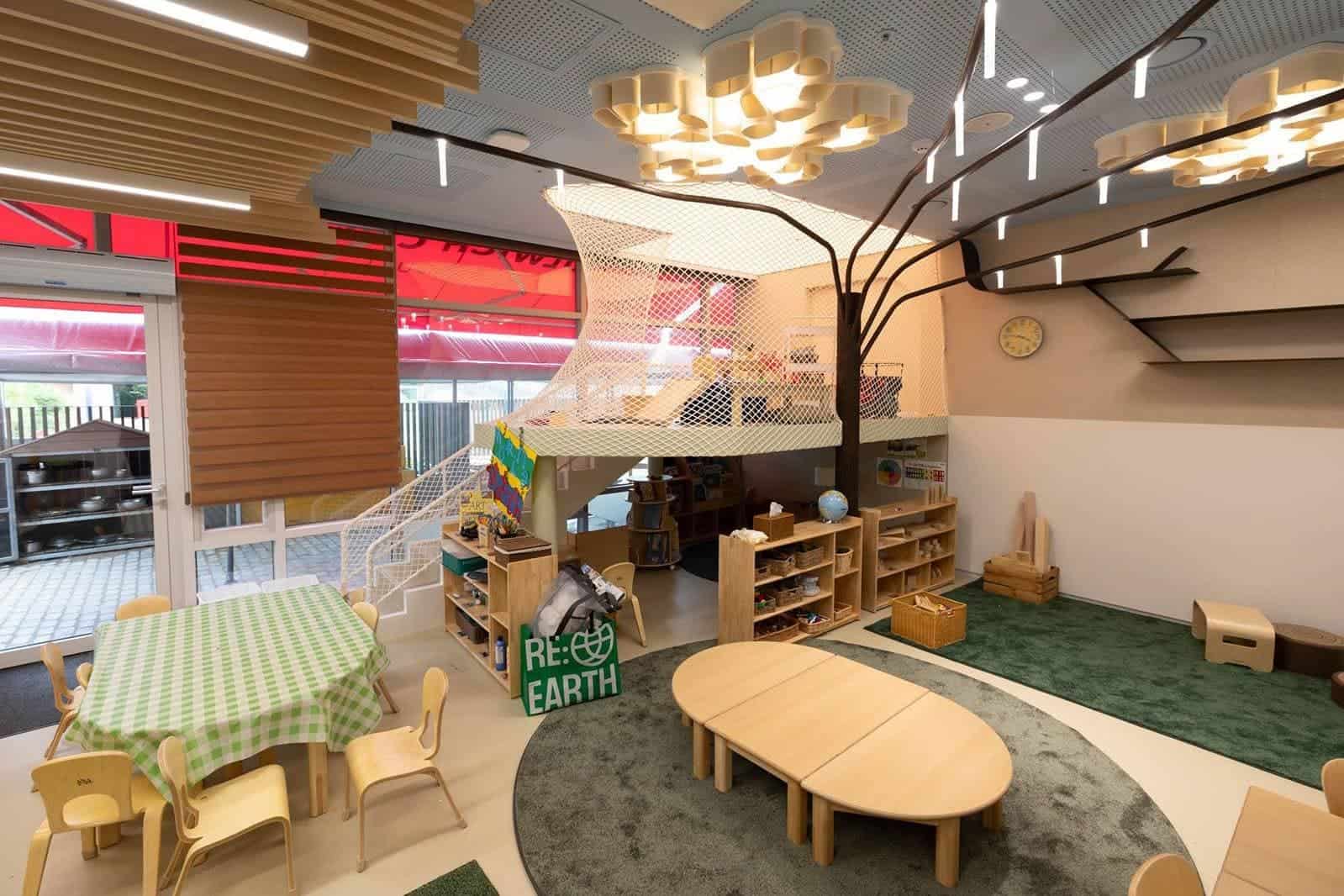 Bright, modern classroom with creative zones and natural light at Dulwich College Seoul.