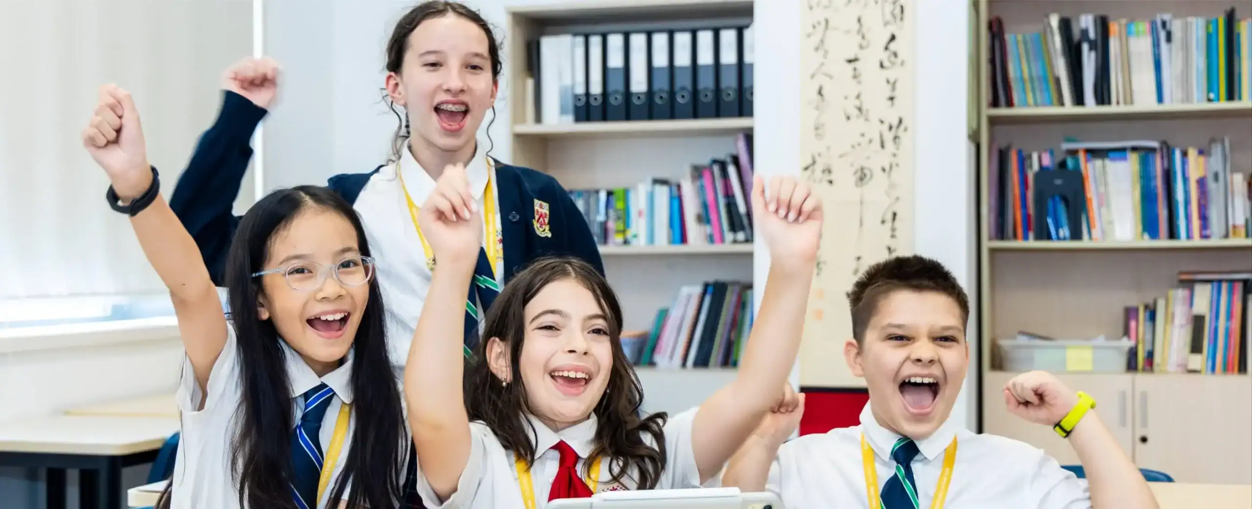 Students celebrating success at Dulwich College Suzhou.