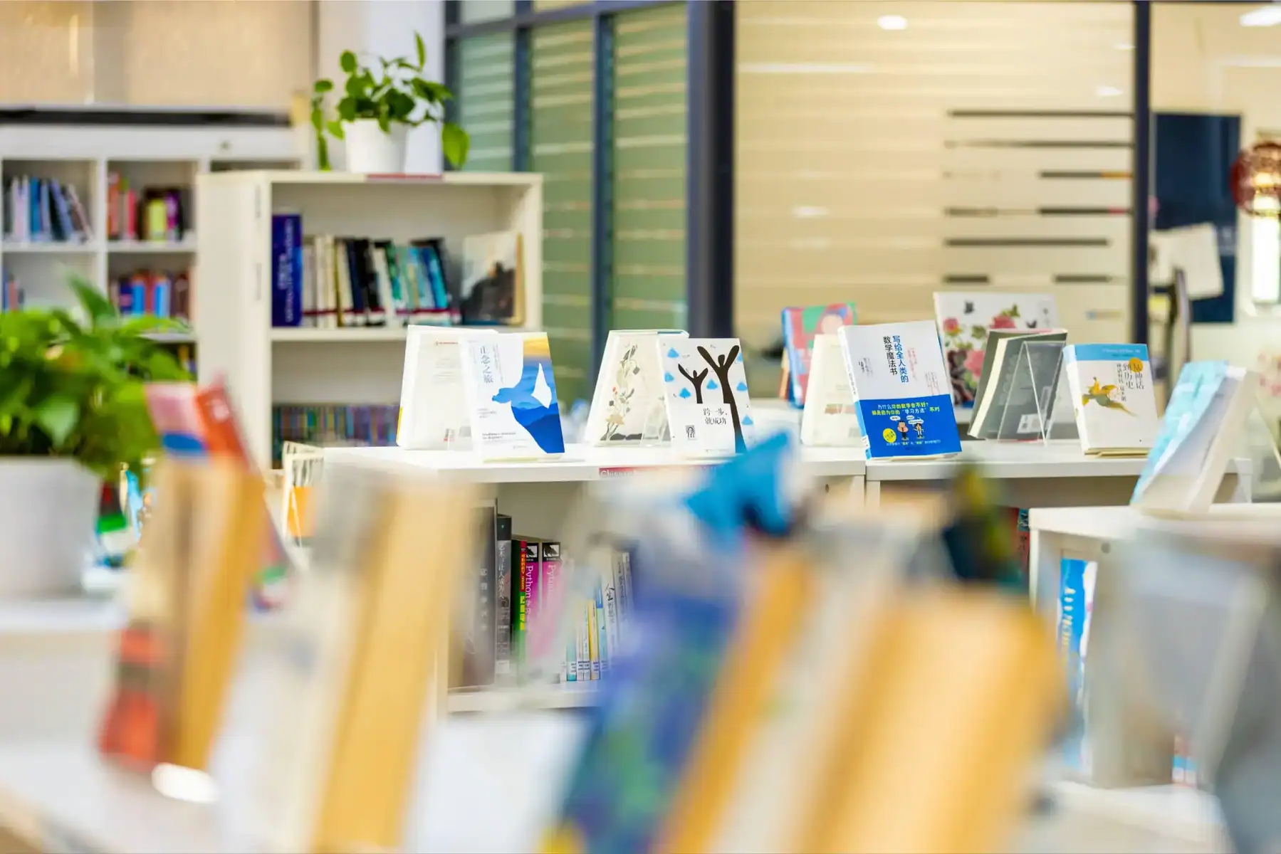 School library interior with bookshelves and learning resources at Dulwich College Suzhou.