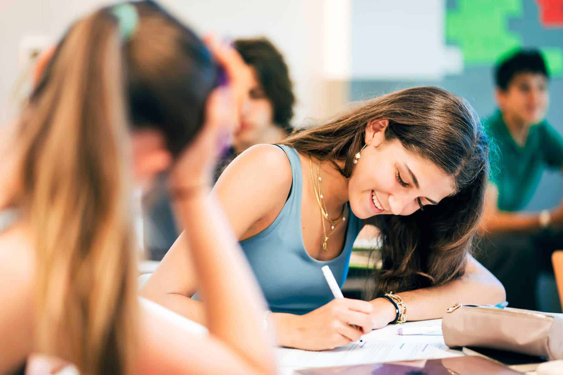 Educational girl studying in classroom, learning at World Schools, international education.