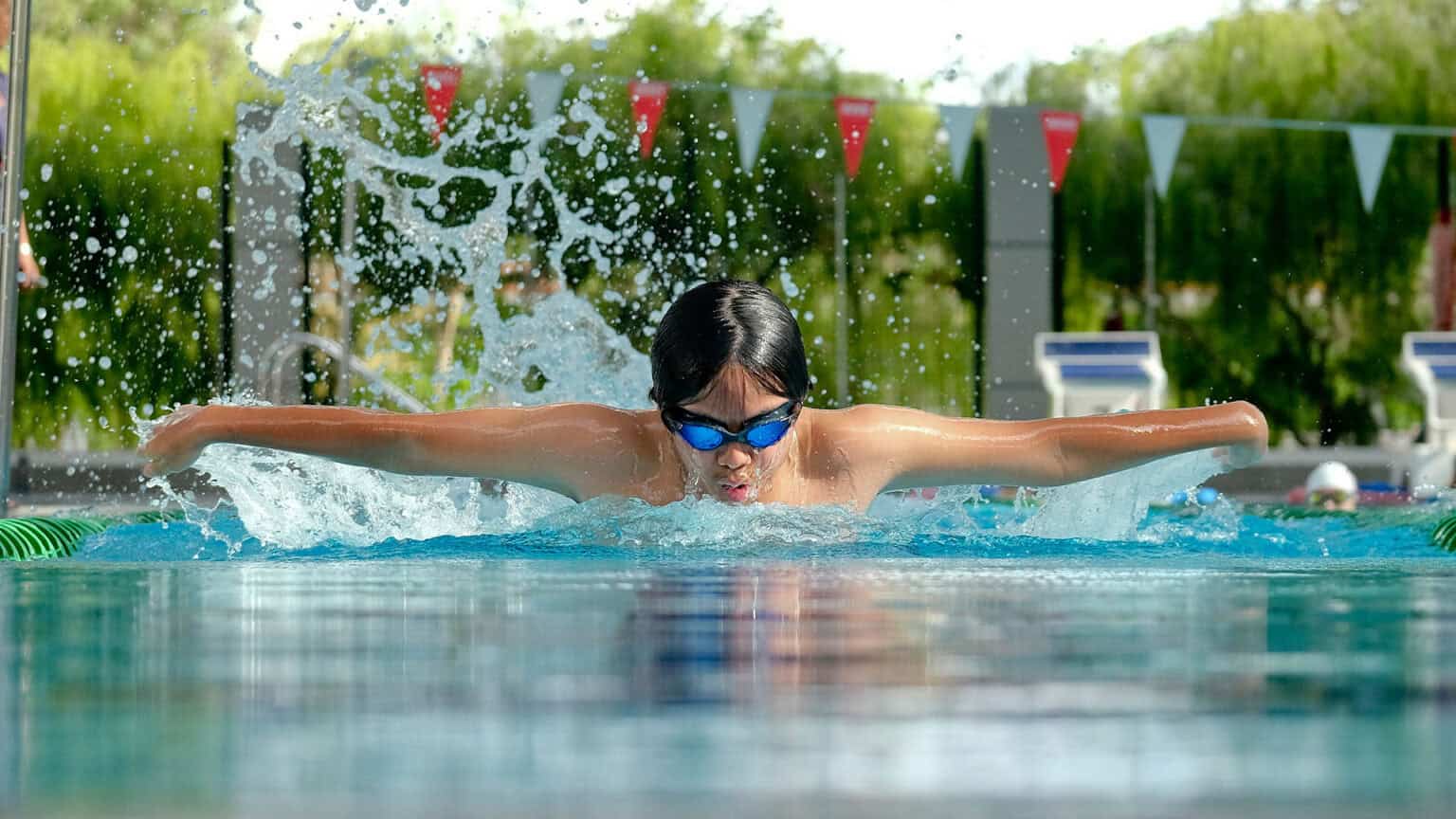 Effective swimming training at a world-class school pool.
