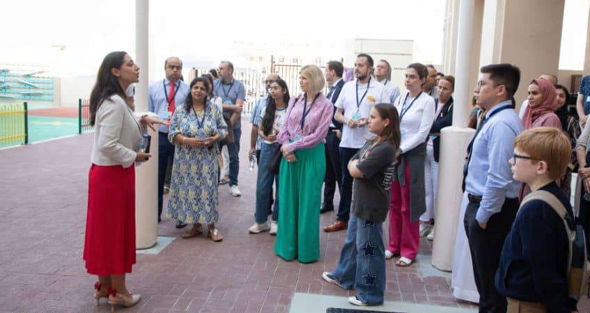 Group of students and teachers during a school tour at World Schools.