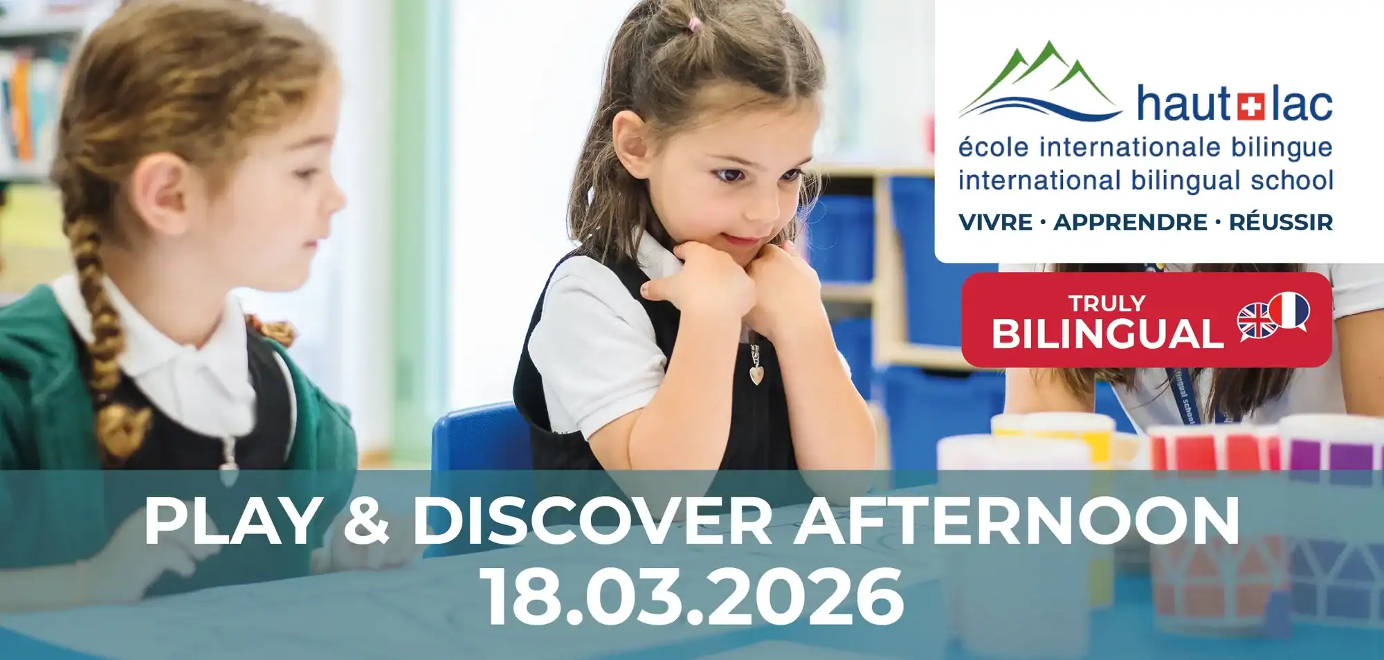 Play and Discover Infant Section I Haut-Lac International Bilingual School 3 Engaged children participating in bilingual play and discovery activities at an international school.