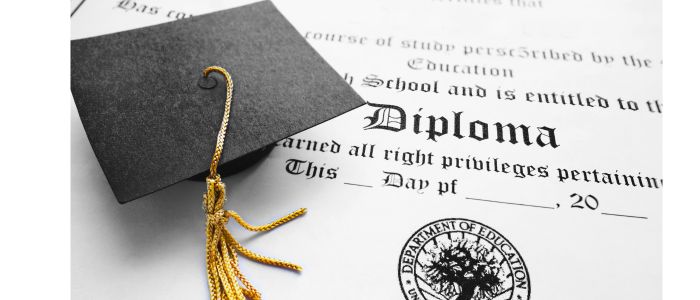 Graduation diploma with tassel from World Schools education program.