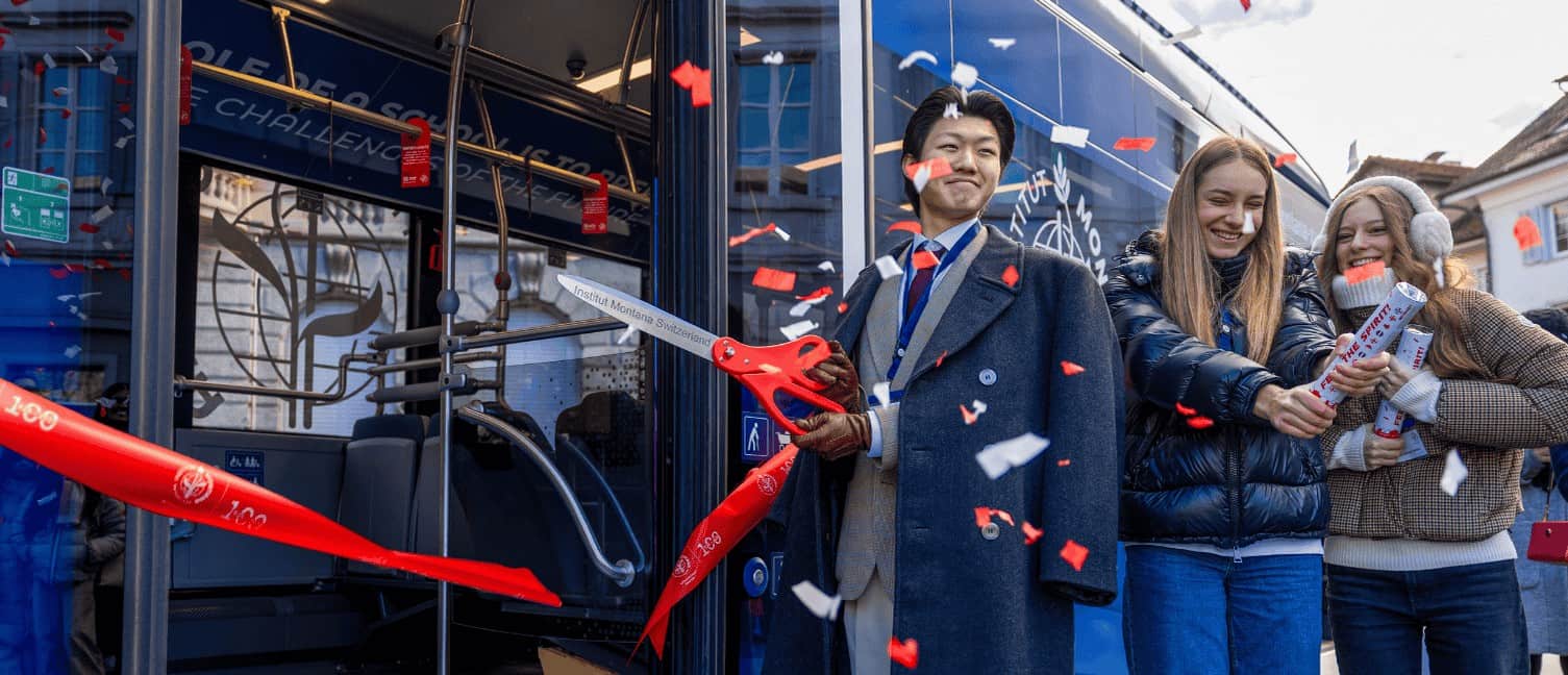 Institut Montana Unveils its “100 YEARS” Jubilee City Bus 7 Innovative school bus launch at World Schools education event, celebrating global student achievements.