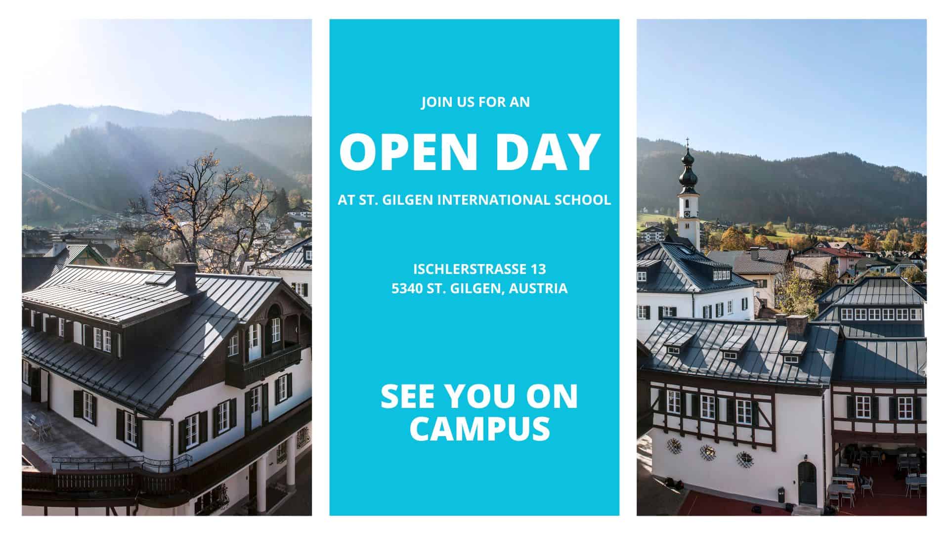 Open Day at St. Gilgen International School in Austria, campus view.