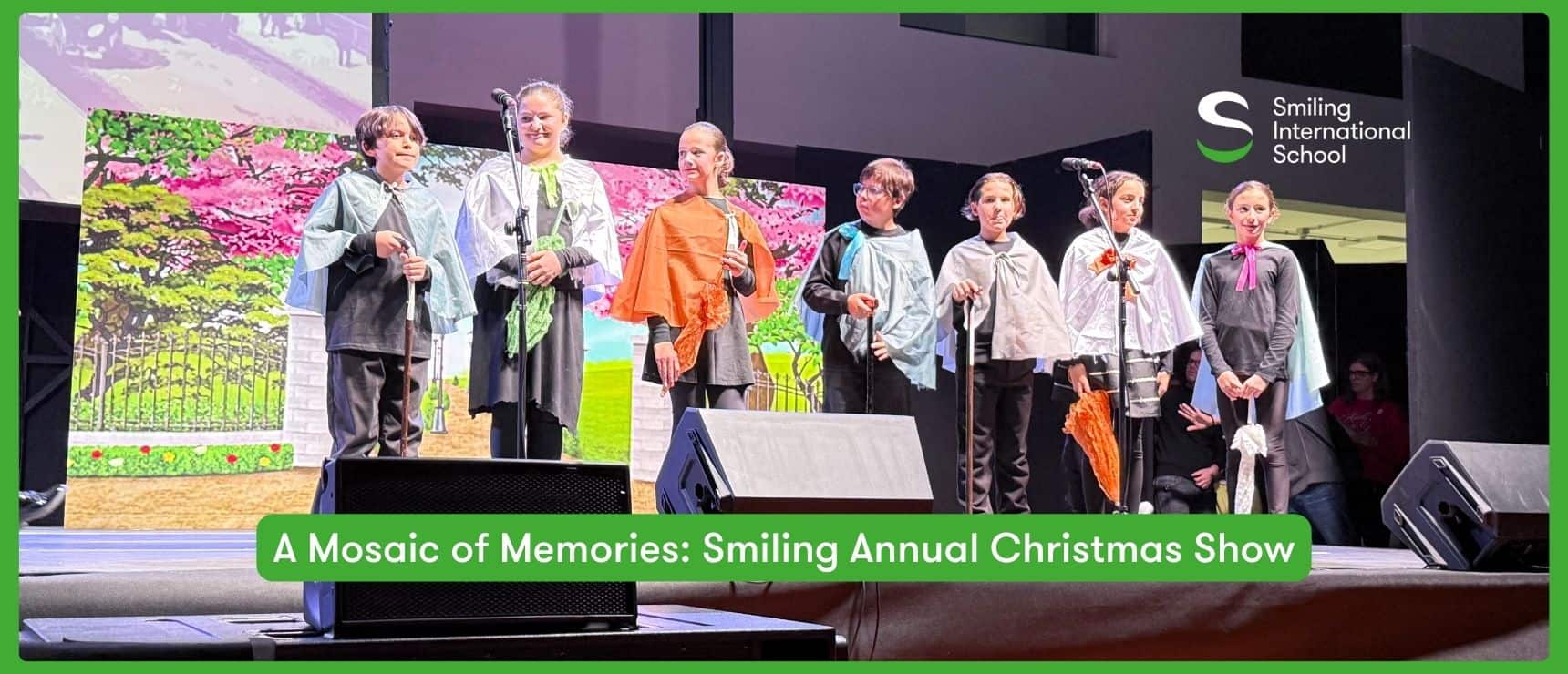 A Mosaic of Memories: Smiling Annual Christmas Show 4 Children performing on stage at Smiling International School's annual Christmas show for a festive celebration.